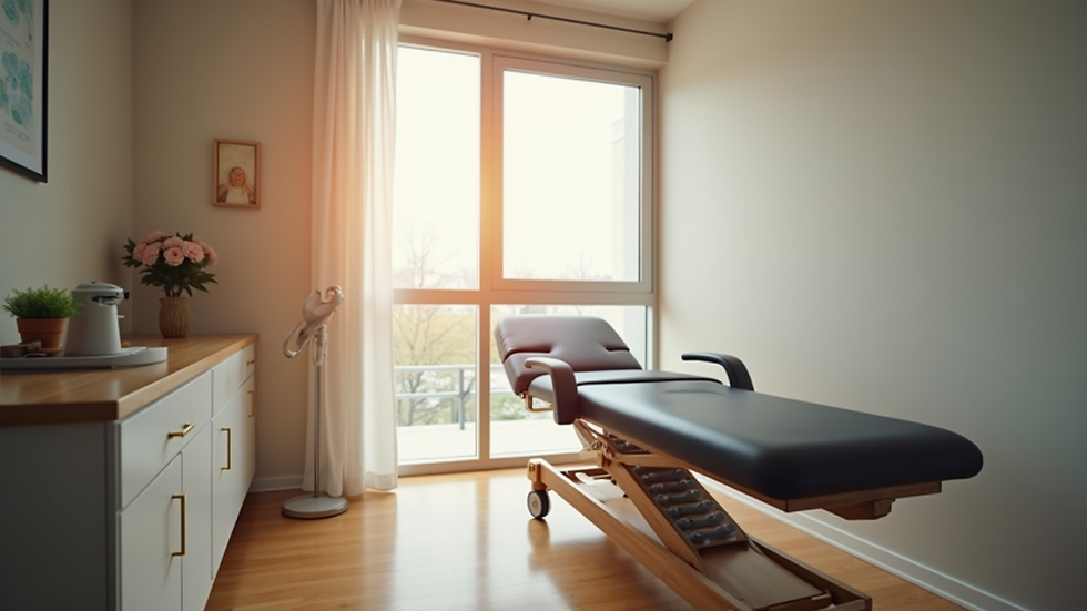 Eye-level view of a chiropractic treatment room with an adjustable table