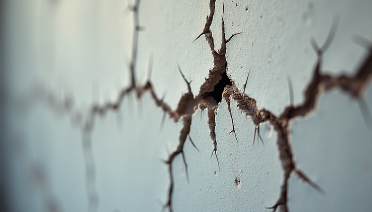 Close-up view of a cracked, weathered wall symbolizing emotional scars