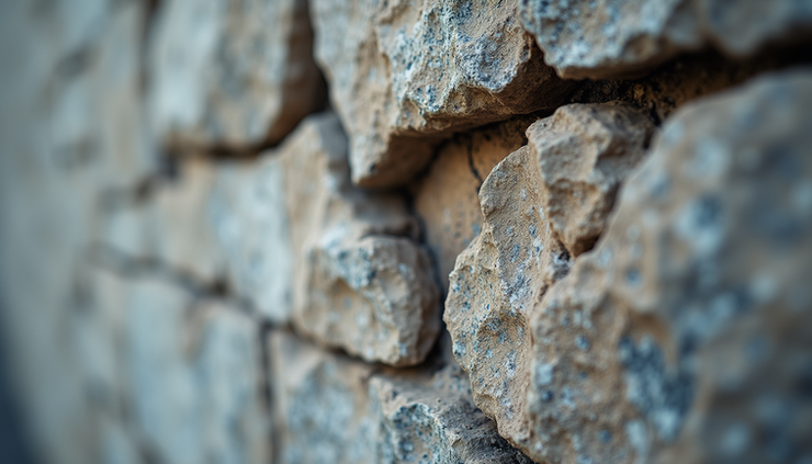 Close-up view of a cracked, weathered stone wall symbolizing emotional struggle