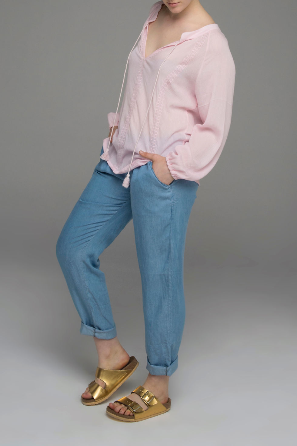 Thumbnail: ch Park "Bleacher" tencel jogger pants in chambray blue front view