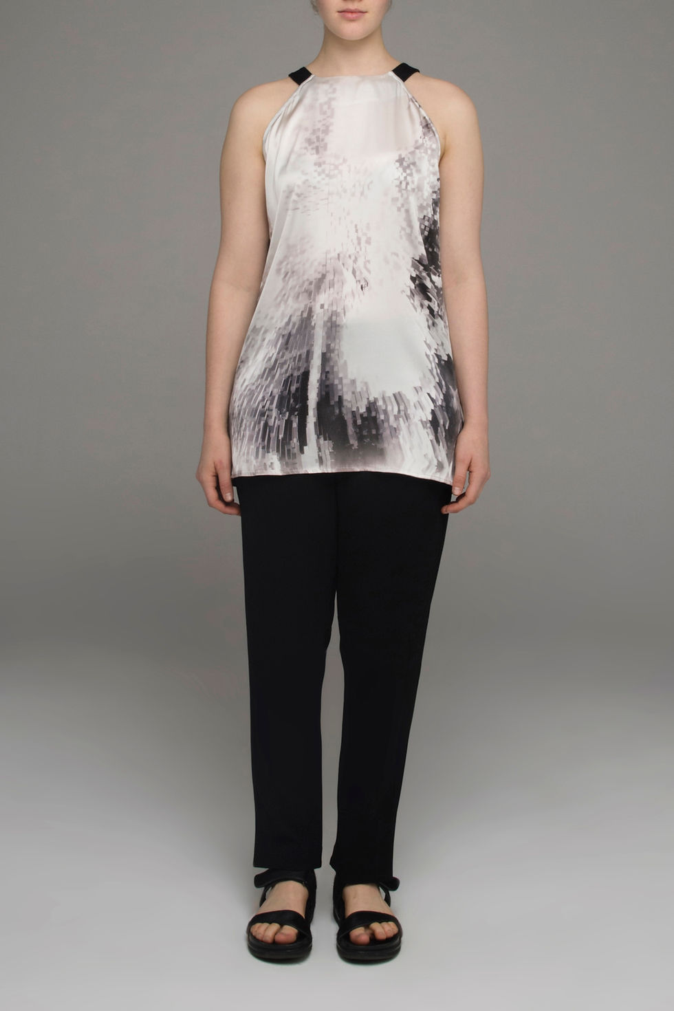 Thumbnail: The Power of Grey "Cubist" print front sleeveless top