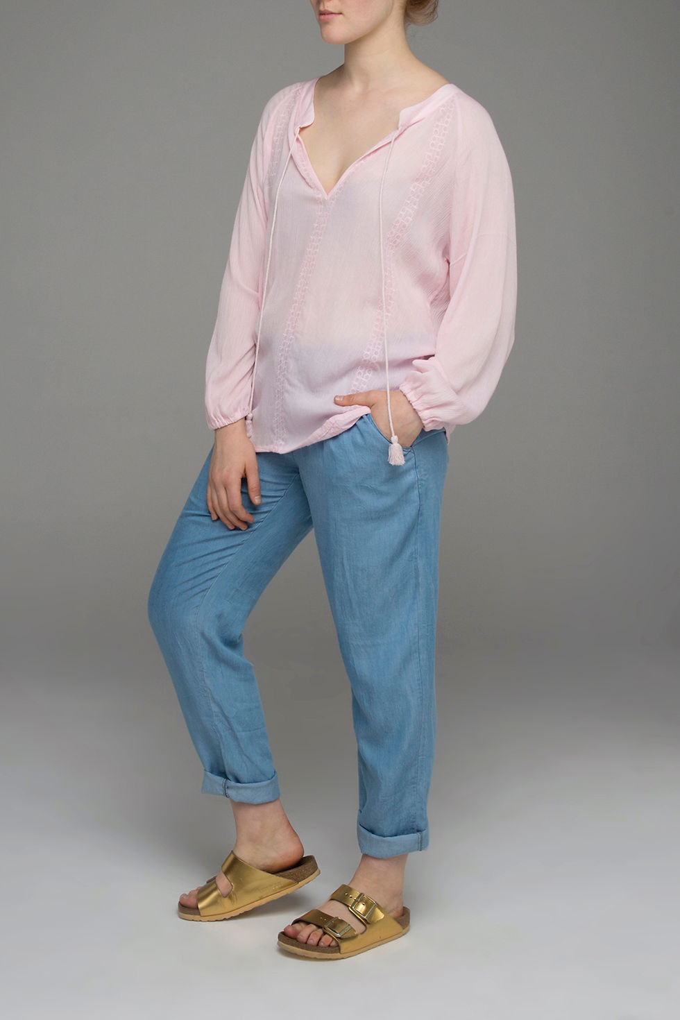 Thumbnail: Blue Poeny "Gypsy" embroidered top front view