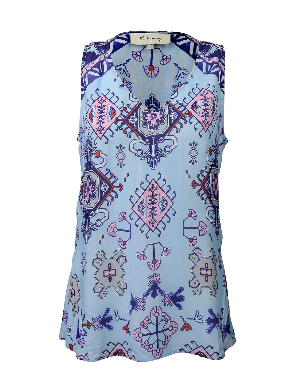 Thumbnail: Blue Poeny "Plunge" V-neck sleeveless top in "BluePoeny" print front view