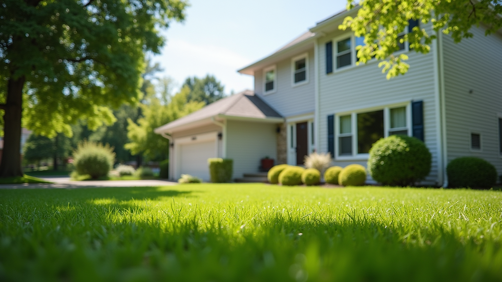Eye-level view of a suburban home with a well-maintained lawn
