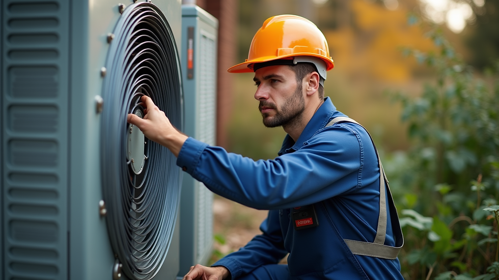 Close-up view of a technician inspecting a home's HVAC system