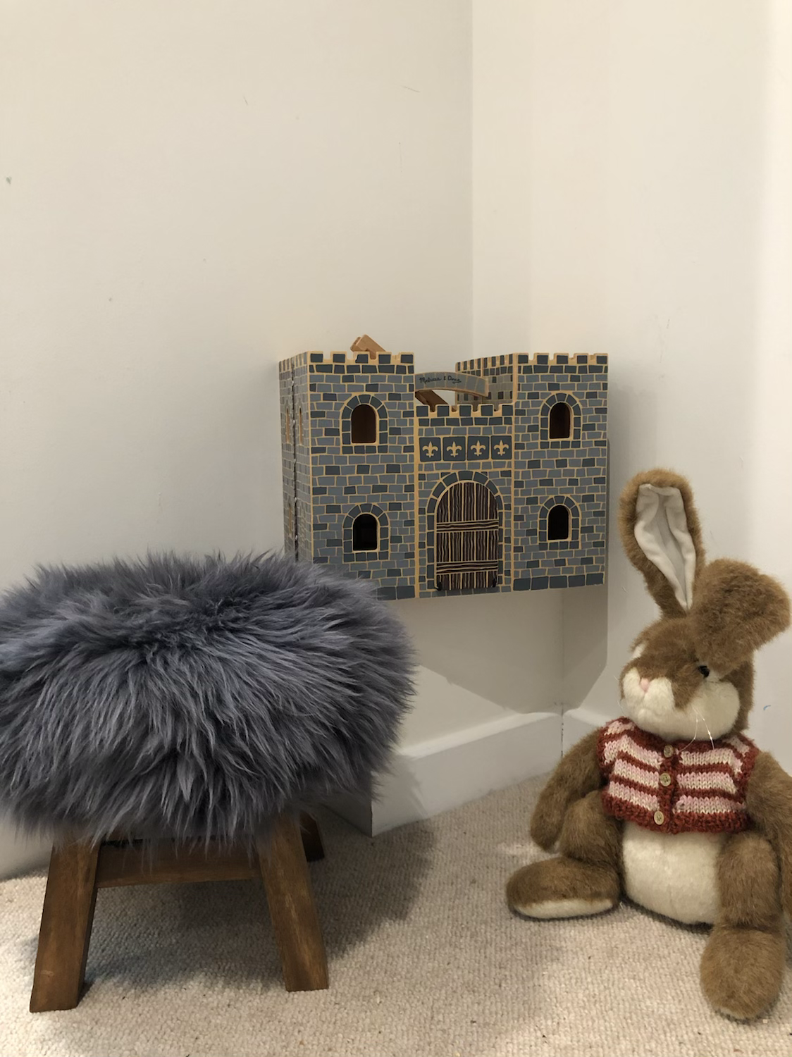 Wooden Stool with Slate Sheepskin cover