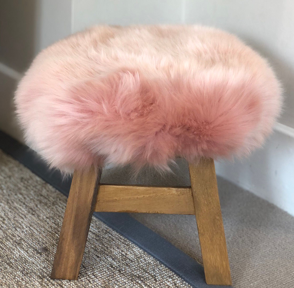 Wooden Stool with Sheepskin cover