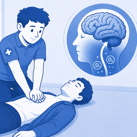 Hombre haciendo RCP a una persona para darle oxígeno a su cerebro