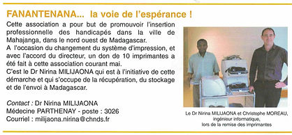 Imprimantes pour l'Association Fanantena