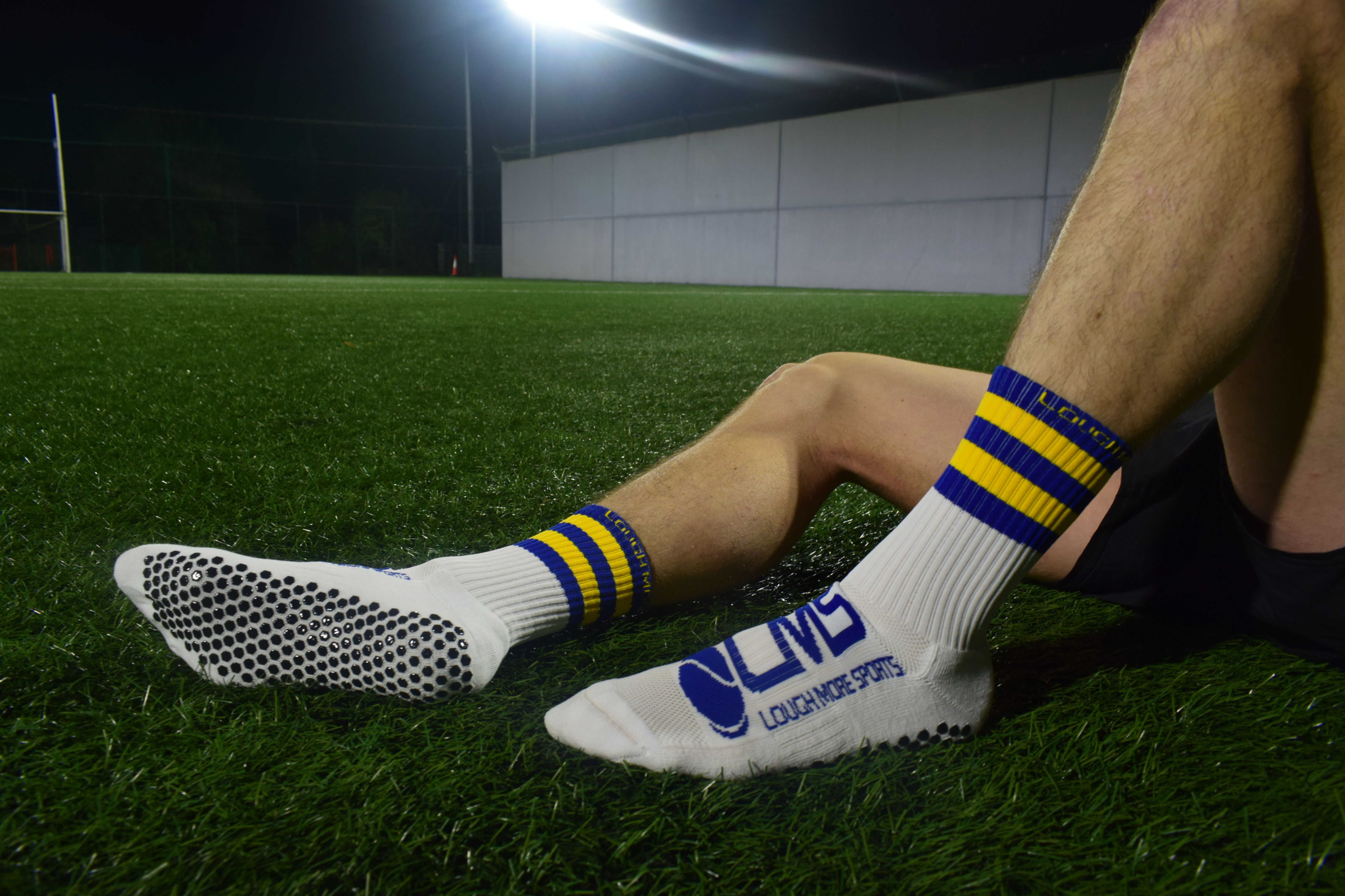 Blue and Yellow Hooped Anti Slip Socks