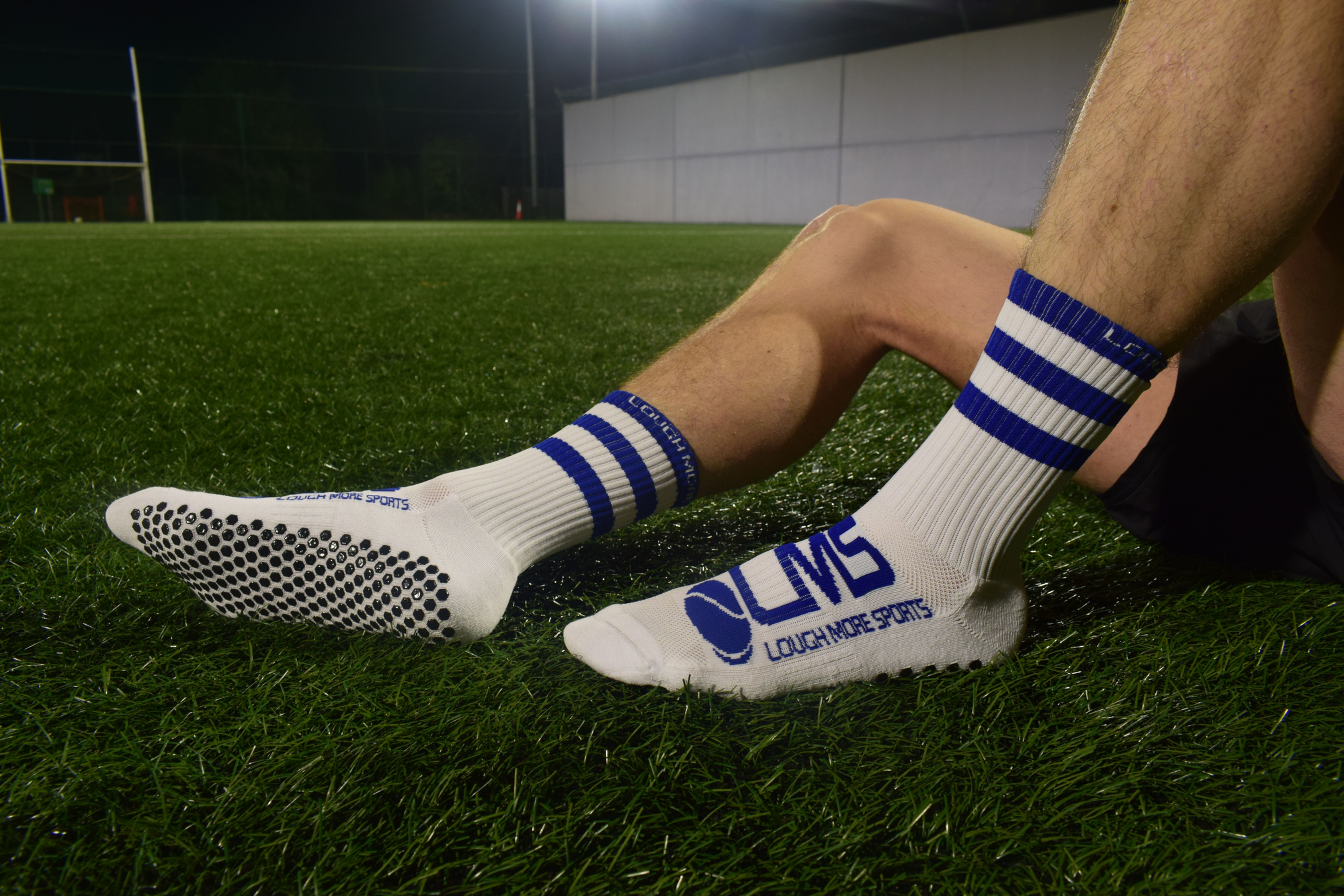 Blue and White Hooped Anti Slip Socks