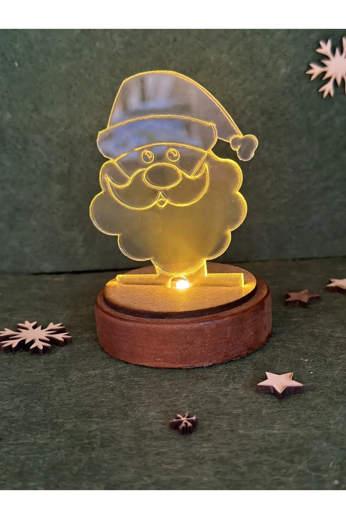 Elfora Işıklı Noel Baba Küre Ahşap Taban 3D Hediye Yılbaşı Merry Christmas