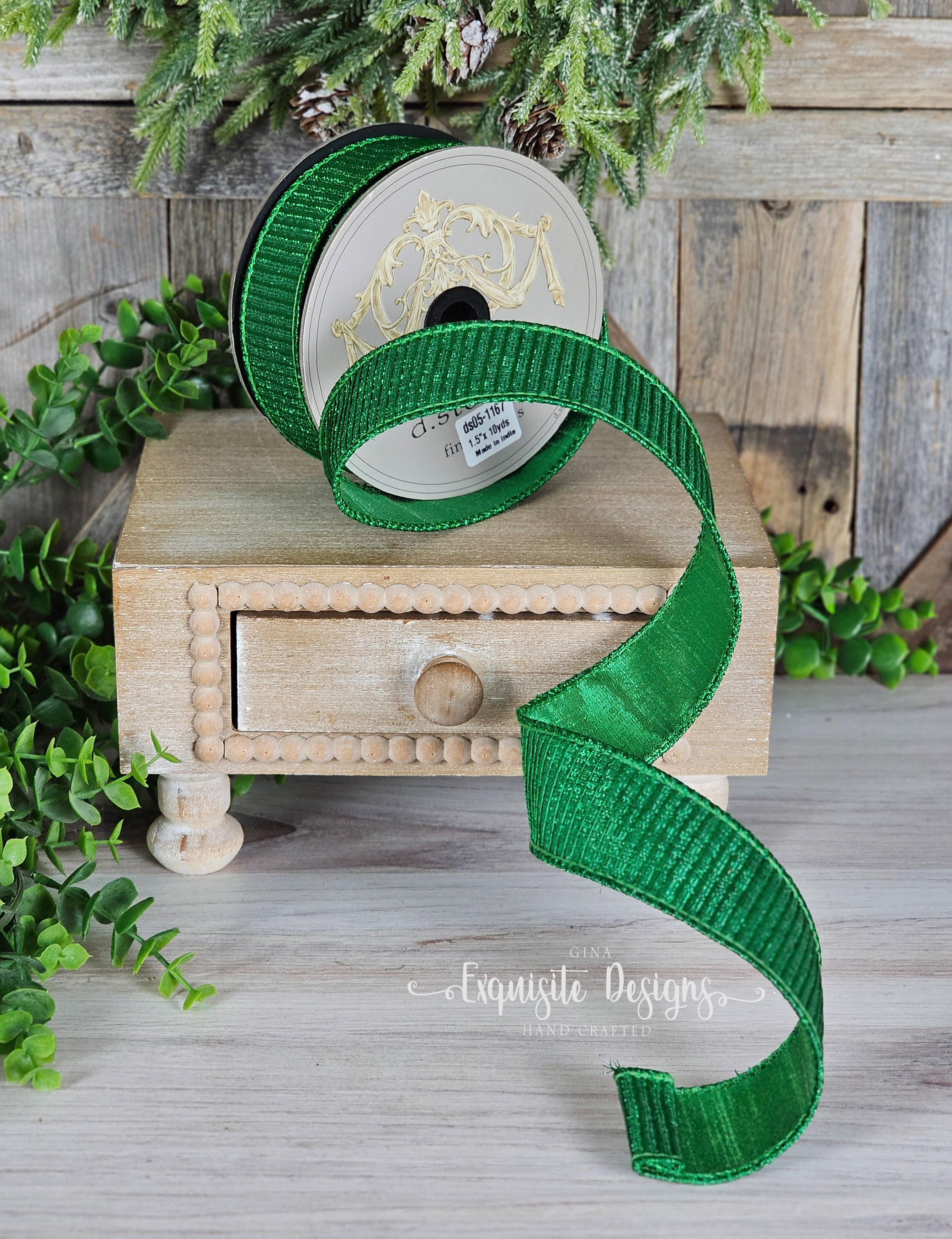 Metallic, Pleated Lame Lime Ribbon