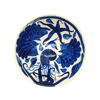 Pru Green - Blue and White Shell and Mollusc bowl