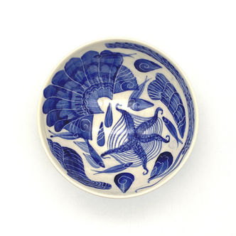 Pru Green - Blue and White Shell and Mollusc Bowl