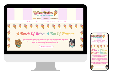 Mockup of Rollie n Pollie's desktop and mobile site