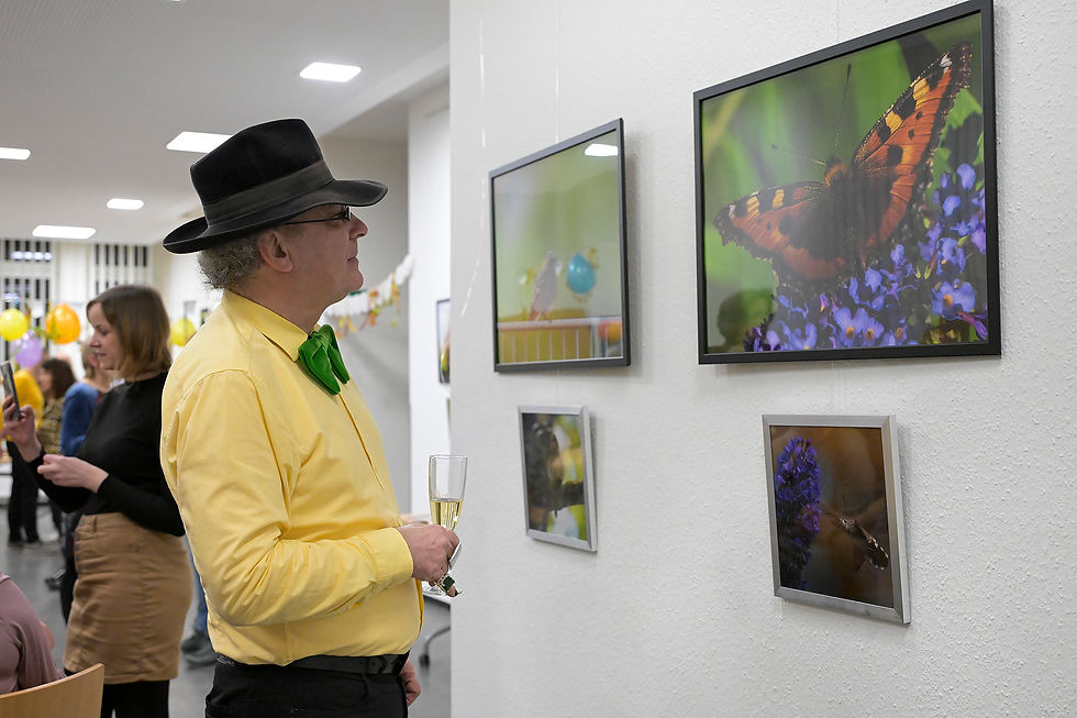 Besucher betrachten die Kunstwerke