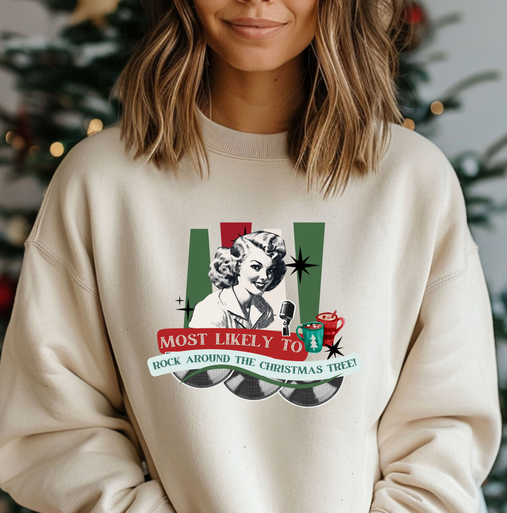 Most Likely to Rock Around the Christmas Tree Sweatshirt | Retro 1960s Holiday