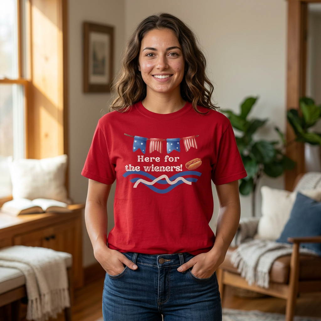 Here for the Wieners Hot Dog Graphic Tee | 4th of July USA Vintage