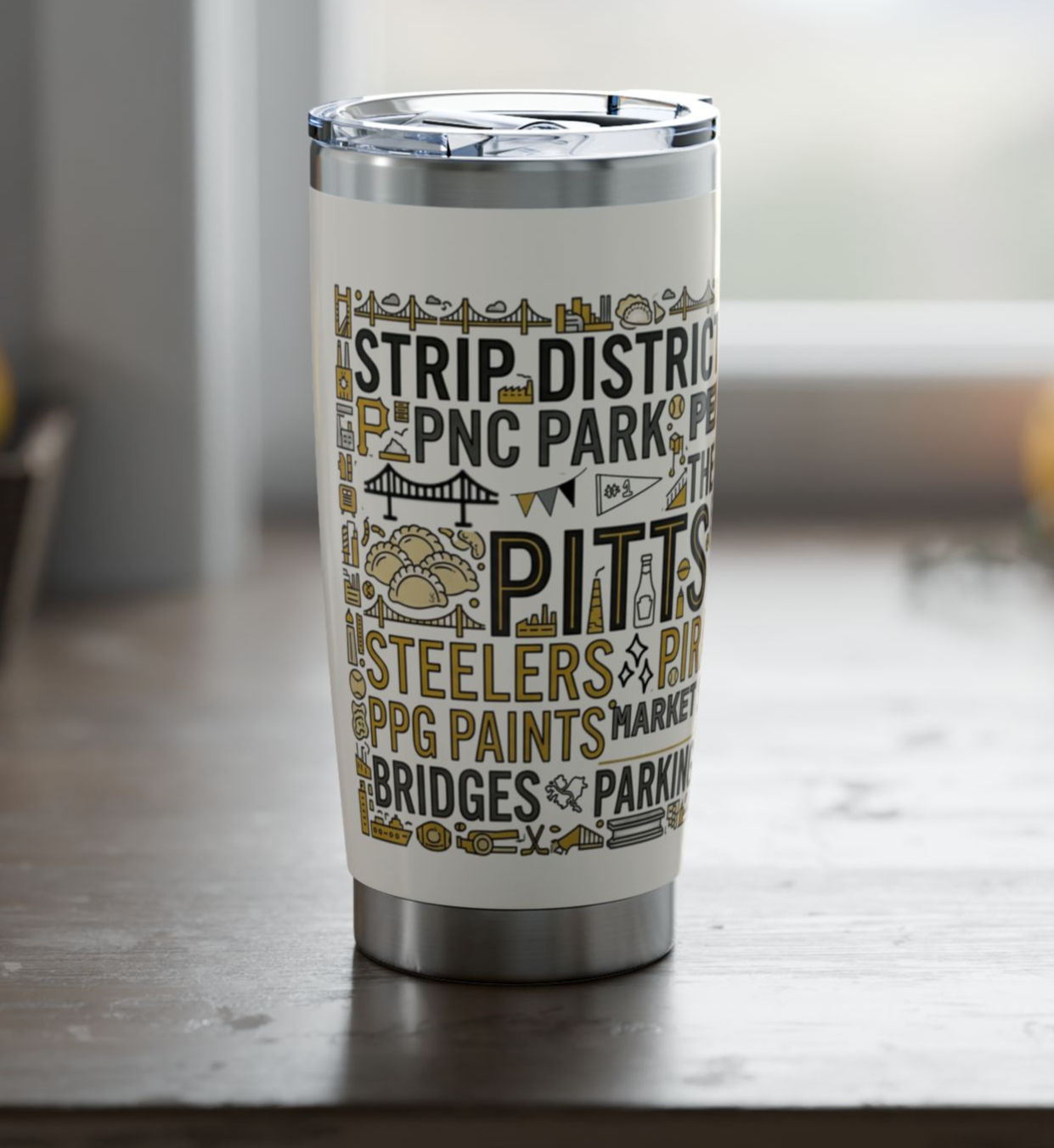 Pittsburgh Word Collage Minimalist Logo Tumbler 20oz Insulated Travel Cup