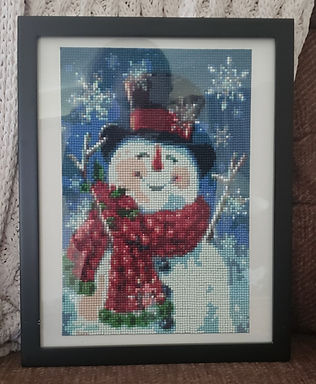 Snowmand Diamond Painting, framed