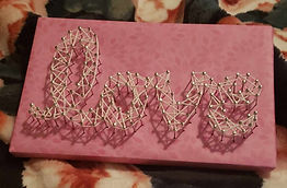 White Love String Art on a Pink flower board