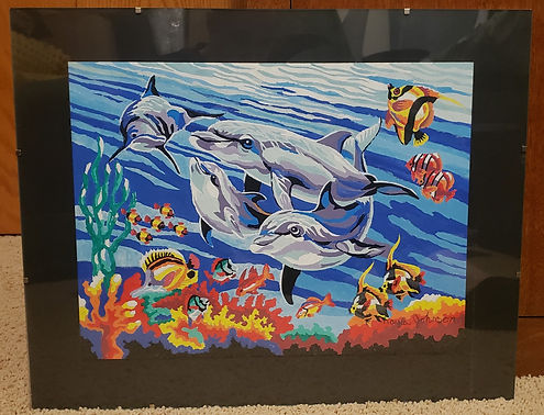 A Dolphin Paint-by-Number Canvas with coral and fish