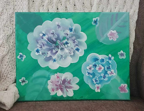 Hydrangeas Canvas with leafy backround
