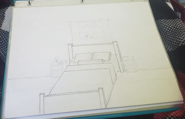 Drawing of a bed under a window