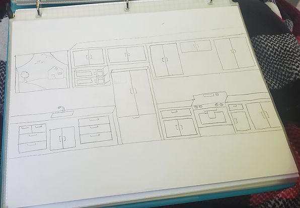 Drawing of a kitchen