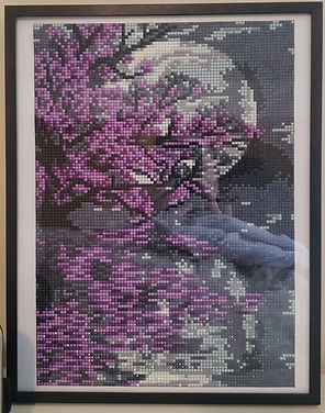 Purple Tree and Moon Diamond Painting, framed, was a gift