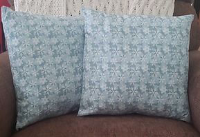 Light Blue Snowflake Pattern Fabric on 14 by 14 pillow forms