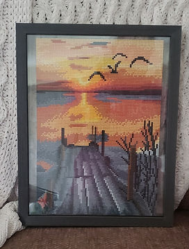 Dock Sunset Diamond Painting, framed
