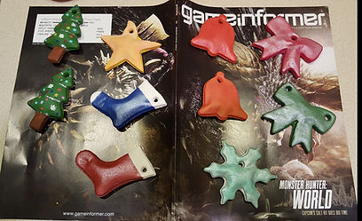 Cookie Ornaments without ribbon, two trees, one star, two stockings, two bells, one snowflake and 2 bows