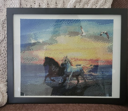 Horses on a Beach Diamond Painting, framed