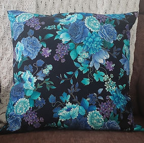 Teal and Blue Floral Pattern Fabric on an 18 by 18 pillow form