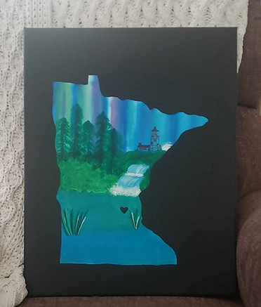 Minnesota Silhouette Canvas with Lighthouse and Waterfall, unfinished