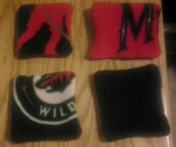 Red and Green Minnesota Wild Coasters from the corners of the tie blanket