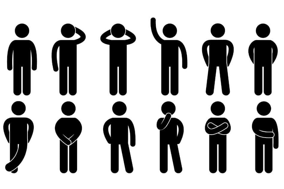 Different body postures to show different types of body language