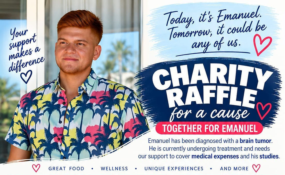 information on a charity raffle with decorative elements