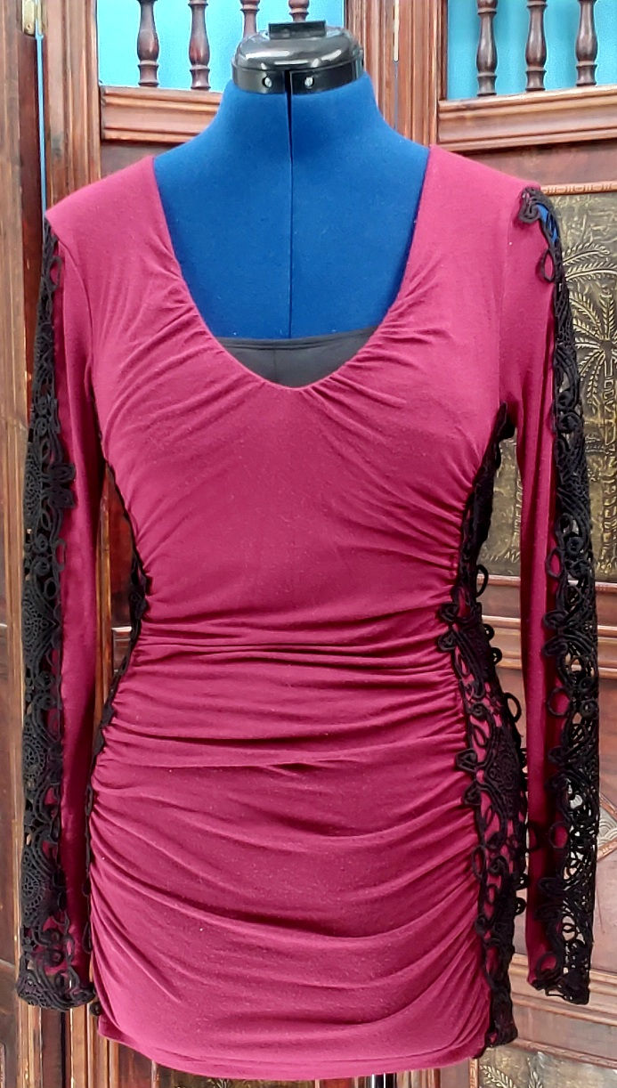 Venus Little Red Top w/Black Lace See Thru Shoulders & Arms {F259}