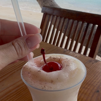 Sparrow's Beach Club in Union island, pina colada with a cherry on top