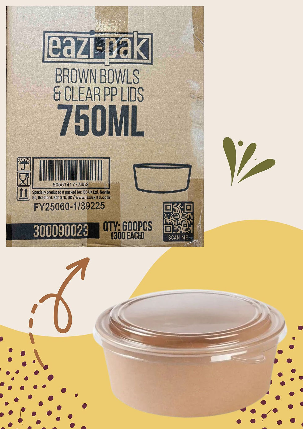 Eazi-pak Brown Bowl & Lids 750ml 6x50pcs Each