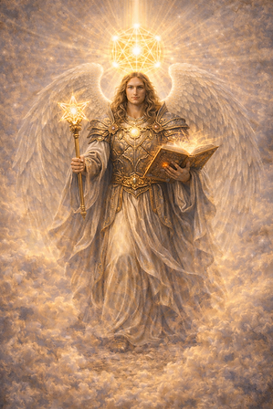 Archangel Metatron representing Kether, the Crown and source of divine will in the Kabbalistic Tree of Life, illustration for QBLH Chapter 88
