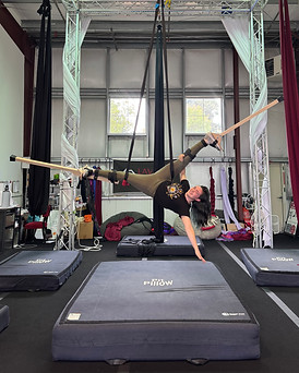 Aerial arts coach at Lava City Cirque in Bend Oregon with family