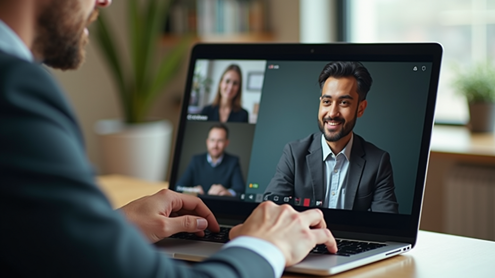 Close-up view of a person using a laptop for a video conference