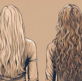 Amanda Jones with another women with their backs to us. one has long straight blonde hair. the other has long brow
