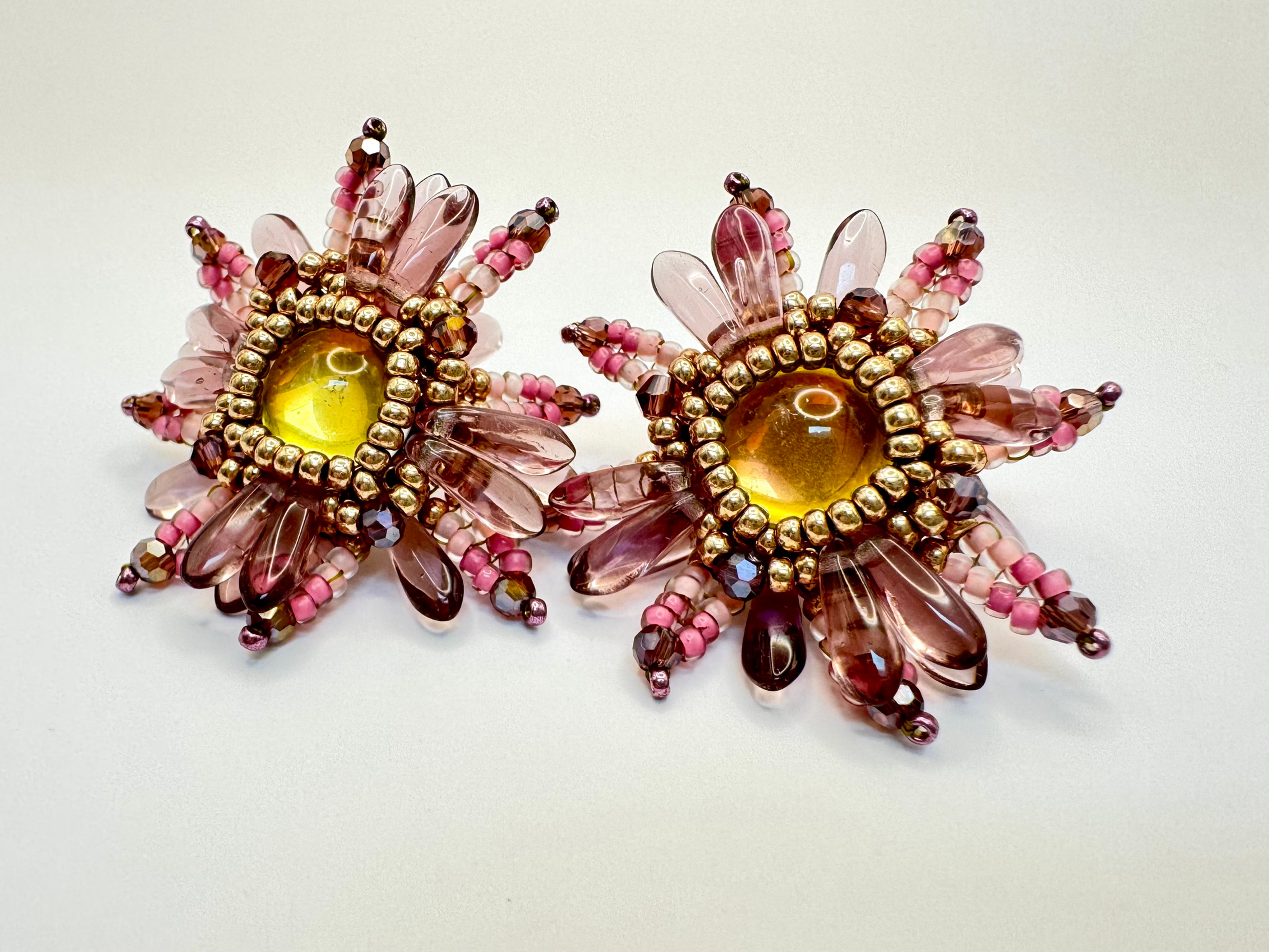 Pink Flower Stud Earrings