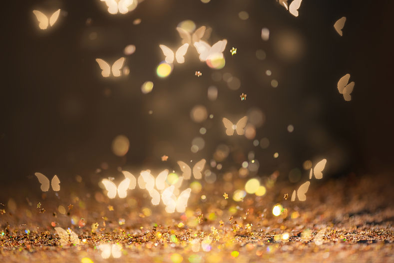 Golden butterflies light glitter, magical sparkling scene. Sparkling Glitter butterflies b