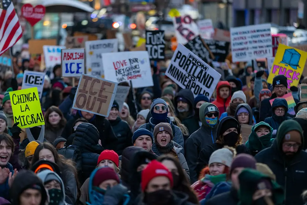 Protesters gather for anti-ICE rally in Portland's Monument Square on Jan. 30.